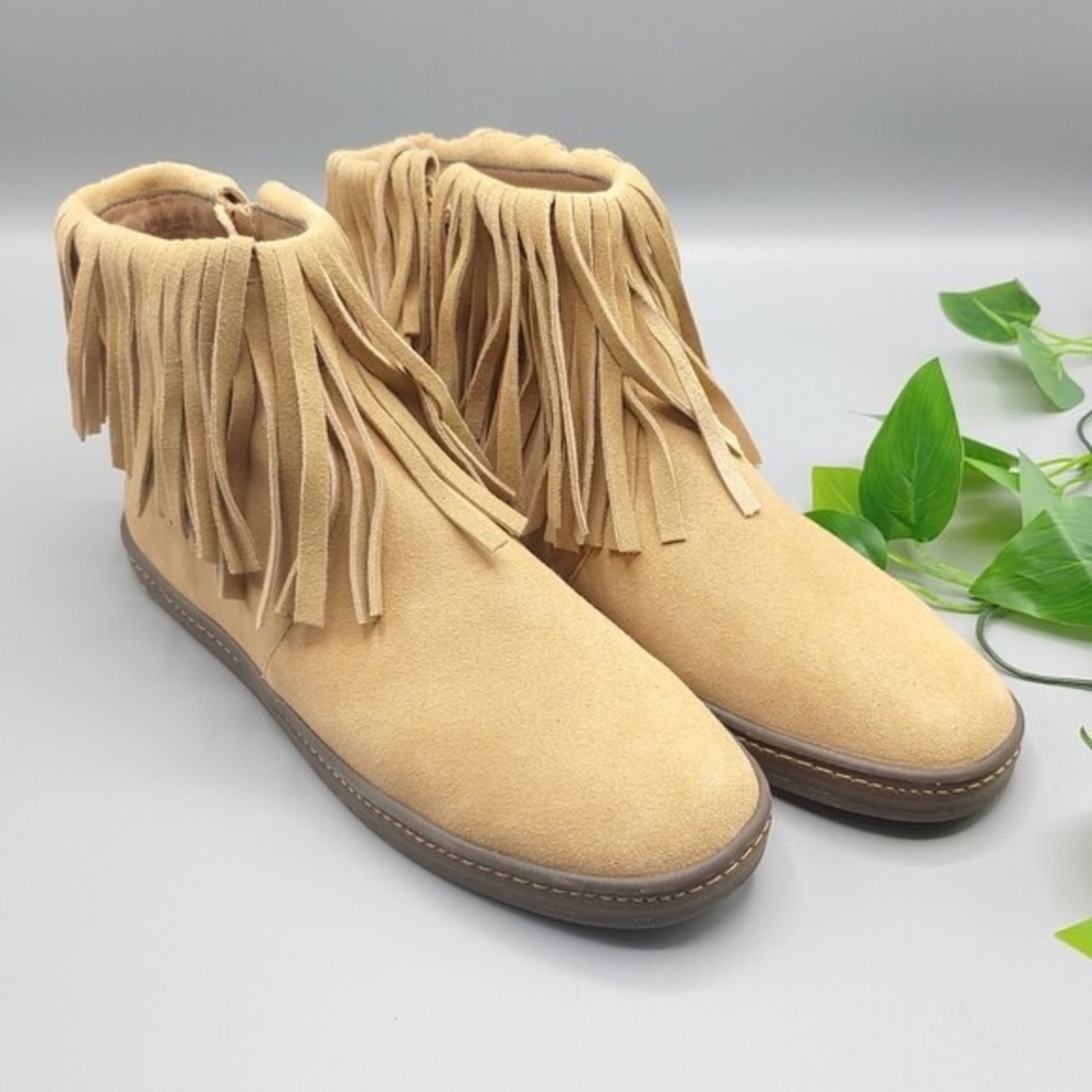 Aerosoles Good Fun Booties Tan Suede Fringe Ankle Boots WMS 9.5M Bohemian